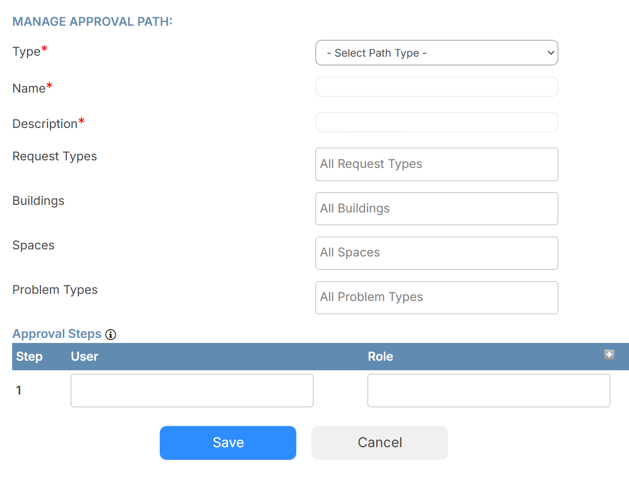 Manage Approval Path setup page.